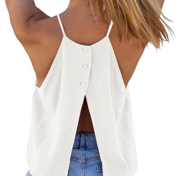 Tops - Womens Summer Halter Crop Top Linen Cotton Sleeveless Blouse Beachwear